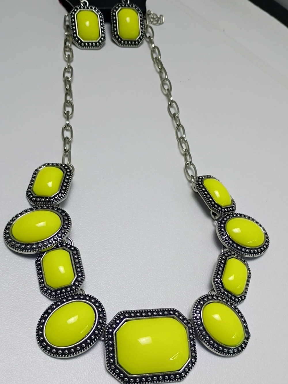 Bright Yellow Statement Necklace and Earrings Set